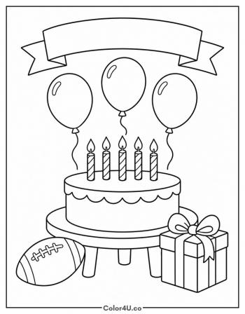 Happy Birthday Brother With Cake And Balloons coloring page