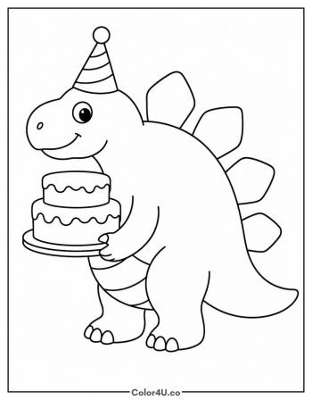 Dinosaur With A Birthday Cake coloring page