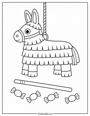 Birthday Pinata With Streamers coloring page