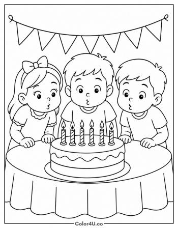 Children Blowing Out The Candles coloring page