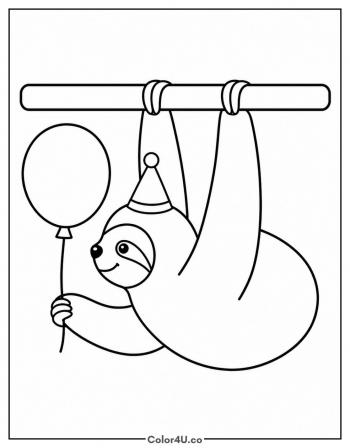 Sloth Holding A Birthday Balloon coloring page