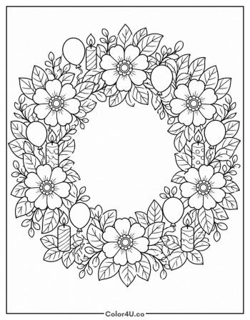 Birthday Botanical Wreath coloring page