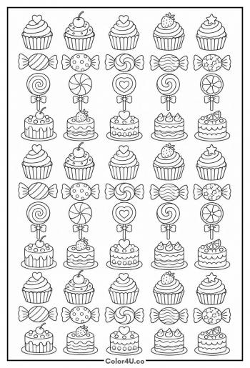Birthday Sweets Repeating Pattern coloring page