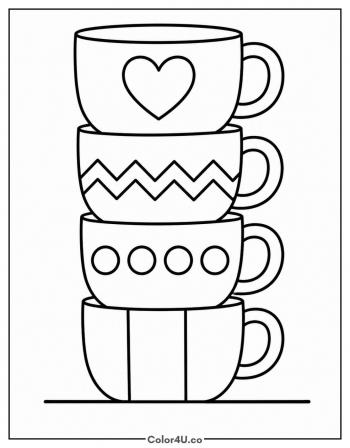 Stack Of Coffee Mugs coloring page