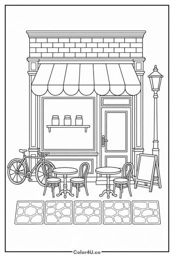 Cafe Storefront With Awning coloring page