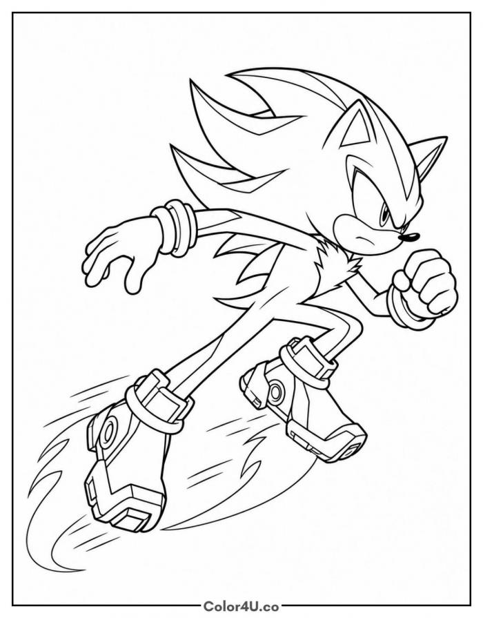 Shadow running at full speed, medium Sonic coloring page, free printable