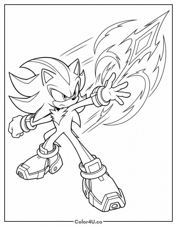 Shadow firing a Chaos Spear, medium Sonic coloring page, free printable