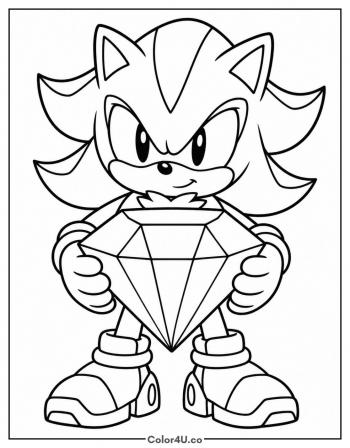 Chibi Shadow with a Chaos Emerald coloring page