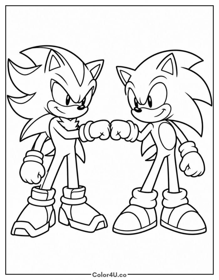 Shadow and Sonic bumping fists, medium Sonic coloring page, free printable