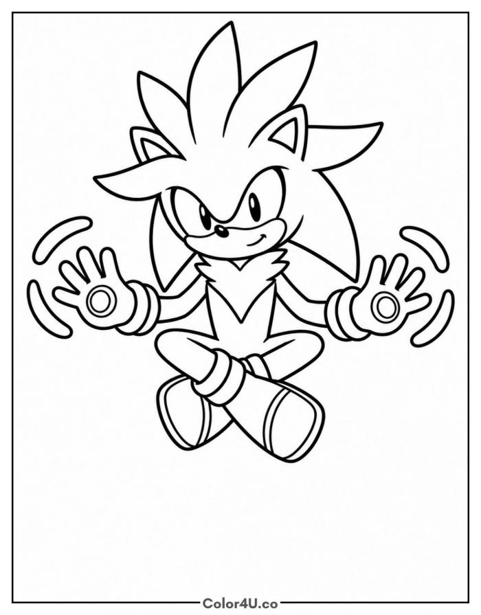 Silver the Hedgehog floating, medium Sonic coloring page, free printable