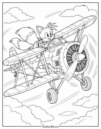 Tails Flying His Tornado Plane coloring page