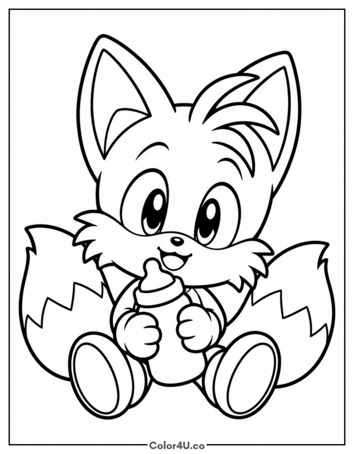Baby Tails holding his bottle, easy Sonic coloring page, free printable