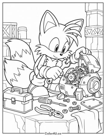 Tails Fixing a Gadget coloring page