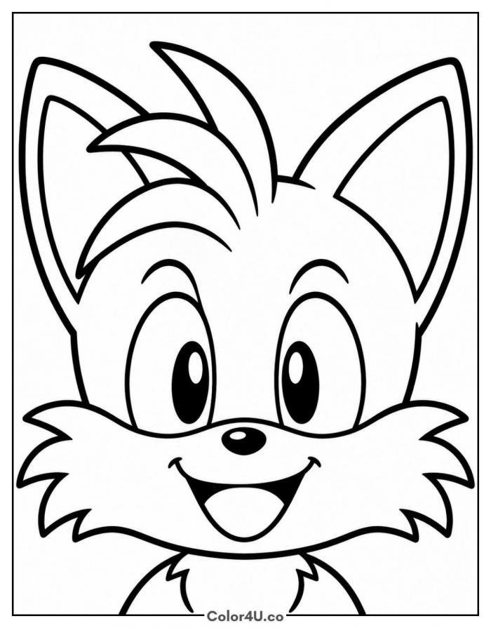 Tails face close up smiling, easy Sonic coloring page, free printable