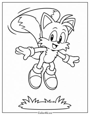 Tails Hovering Above the Grass coloring page