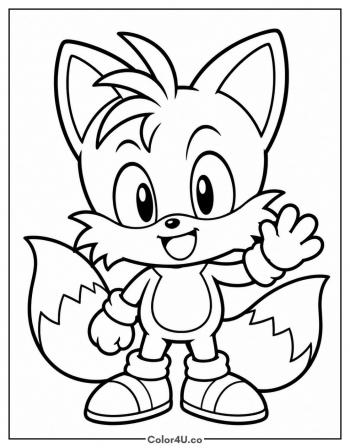 Chibi Tails Waving coloring page