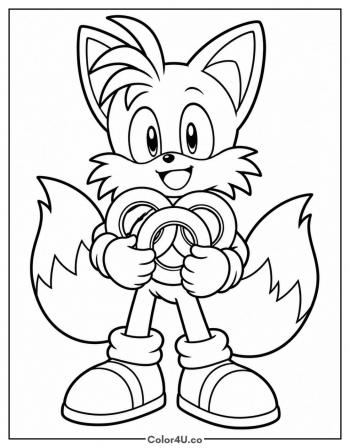 Tails Holding Golden Rings coloring page
