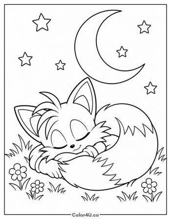 Tails Asleep Under the Moon coloring page
