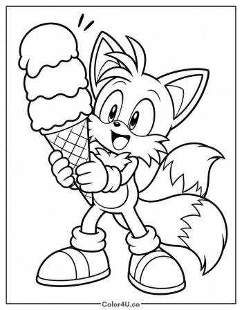 Tails Eating Ice Cream coloring page