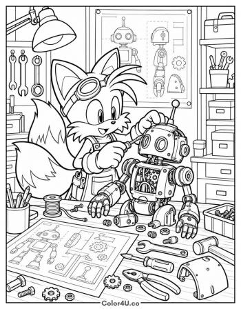 Tails Building a Robot coloring page