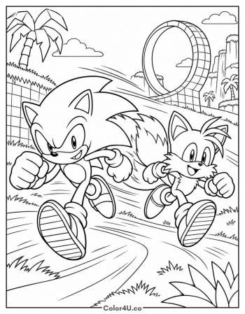 Tails and Sonic Racing coloring page