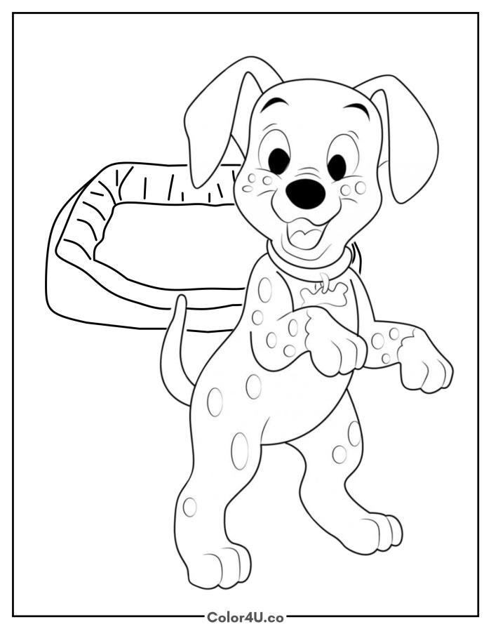 Dalmatian puppy standing on hind legs, medium 101 Dalmatians coloring page, free printable