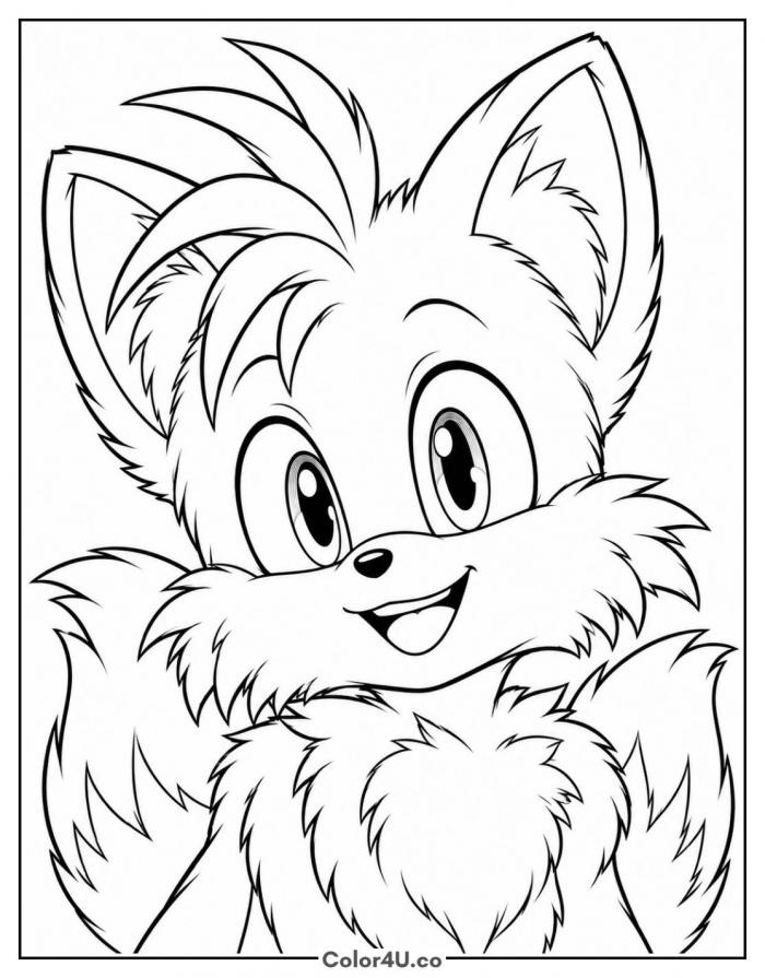 Movie Tails close up portrait, medium Sonic coloring page, free printable