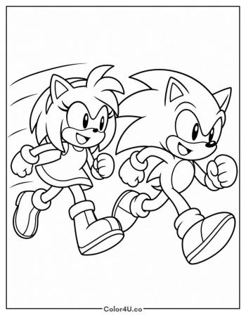 Amy and Sonic Running Together coloring page