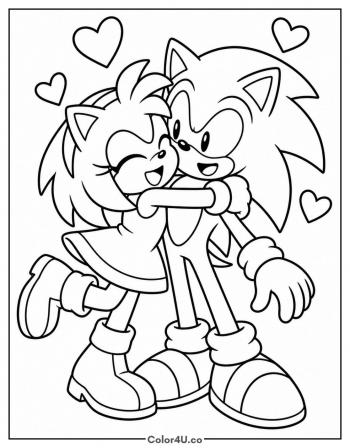 Amy Hugs Sonic coloring page