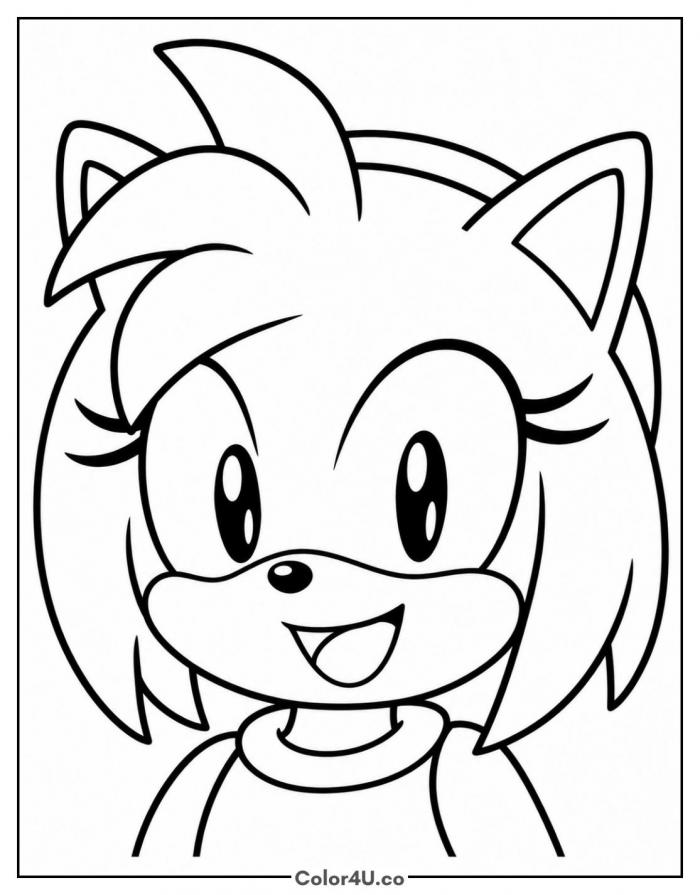 Amy Rose smiling portrait, easy Sonic coloring page, free printable