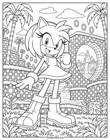 Amy in the Green Hill Zone coloring page