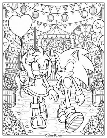 Amy and Sonic at the Festival coloring page