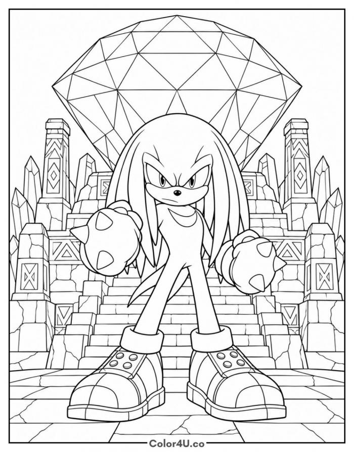 Knuckles Guards the Master Emerald Coloring Page