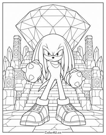 Knuckles Guards the Master Emerald coloring page