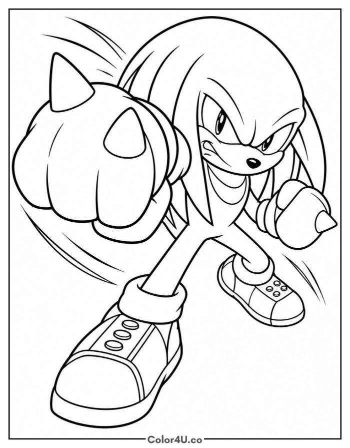 Knuckles Throws a Punch Coloring Page
