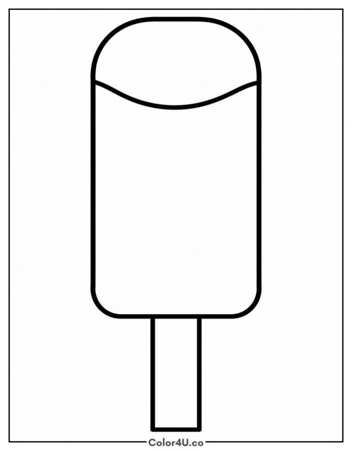 Classic popsicle on a stick, easy popsicle coloring page, free printable