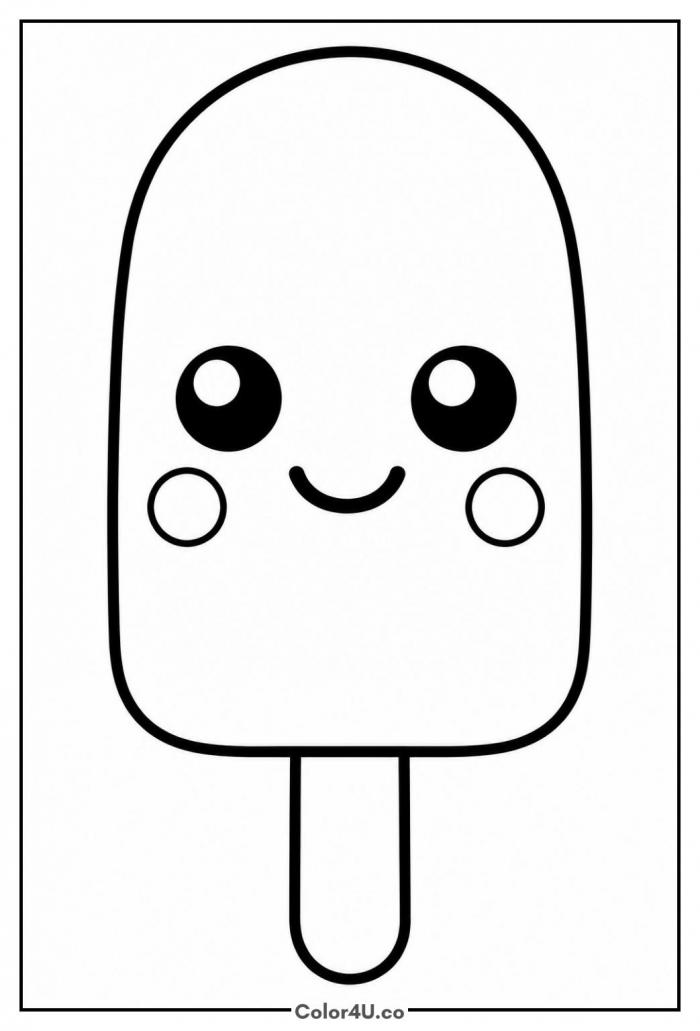 Smiling kawaii popsicle with big eyes, easy popsicle coloring page, free printable
