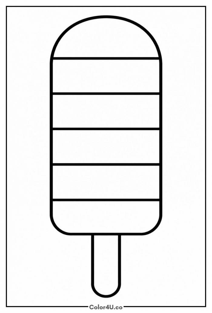 Rainbow striped popsicle on a stick, easy popsicle coloring page, free printable