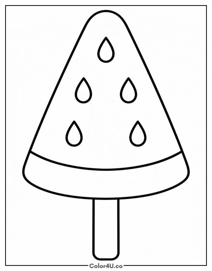 Watermelon slice popsicle with seeds, easy popsicle coloring page, free printable