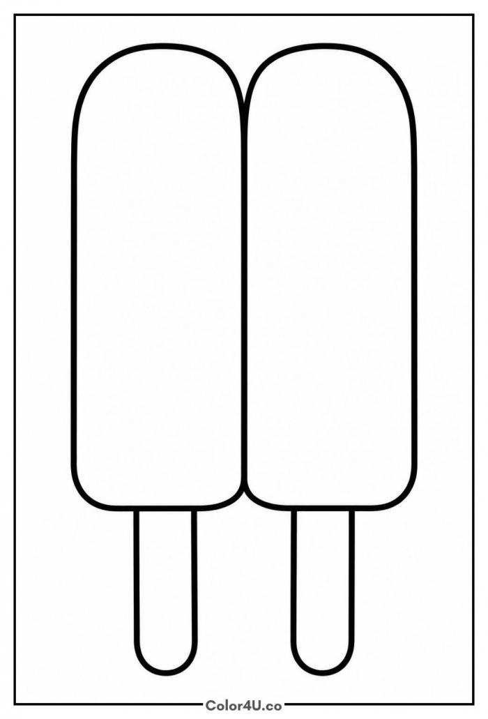 Twin split popsicle with two sticks, easy popsicle coloring page, free printable