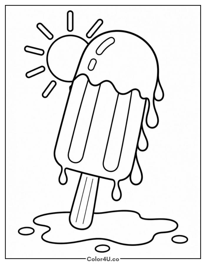 Melting popsicle dripping in the sun, medium popsicle coloring page, free printable