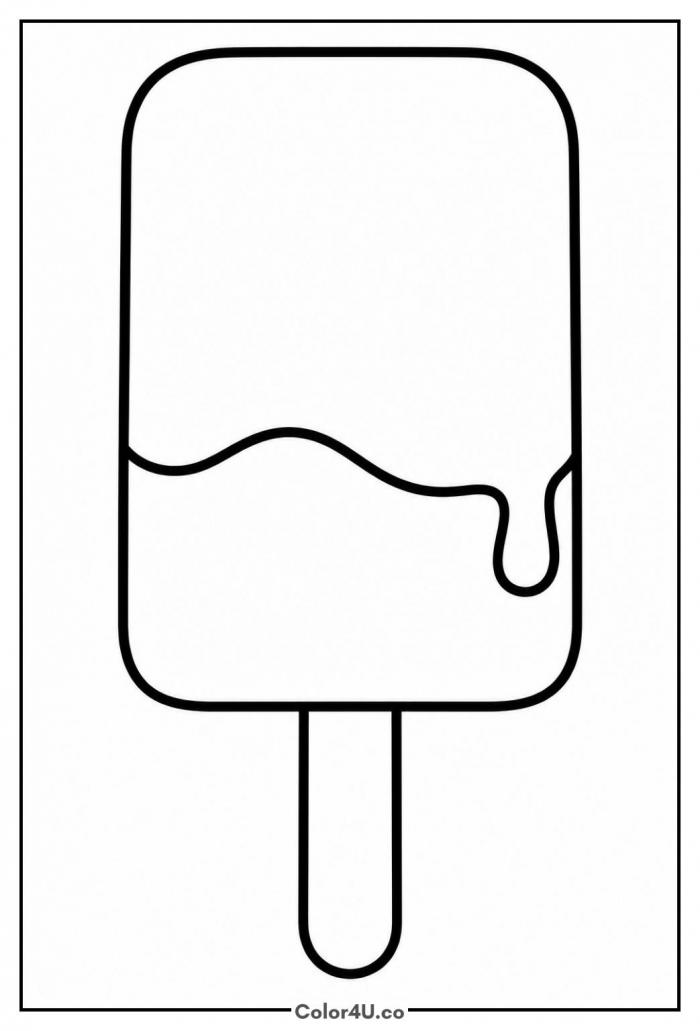 Chocolate dipped ice cream bar with a drip, easy popsicle coloring page, free printable