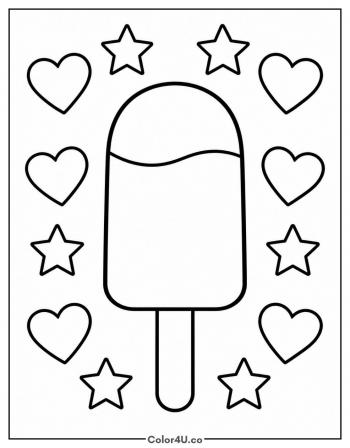Popsicle with Stars and Hearts coloring page