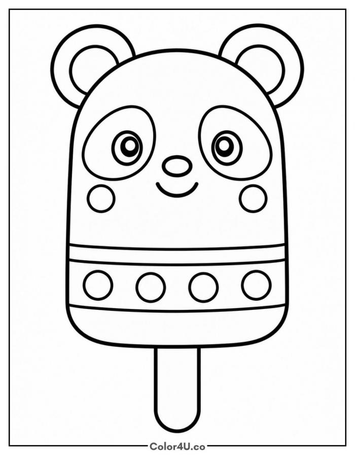 Panda popsicle with round ears and eye patches, easy popsicle coloring page, free printable