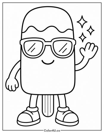 Cool Popsicle in Sunglasses coloring page