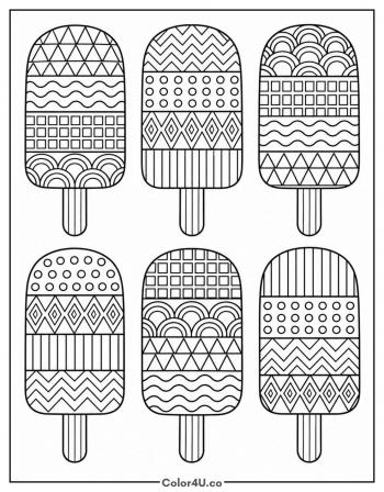 Six Patterned Popsicles Grid coloring page