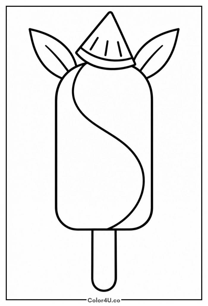 Pineapple swirl popsicle with a fruit wedge, easy popsicle coloring page, free printable