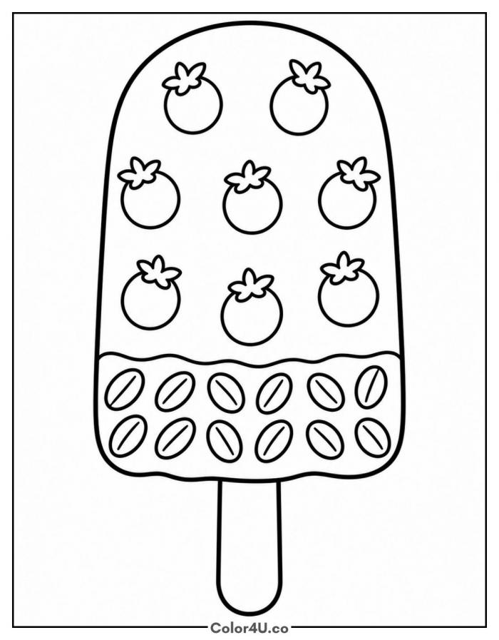 Frozen yogurt berry pop with fruit and seeds, medium popsicle coloring page, free printable