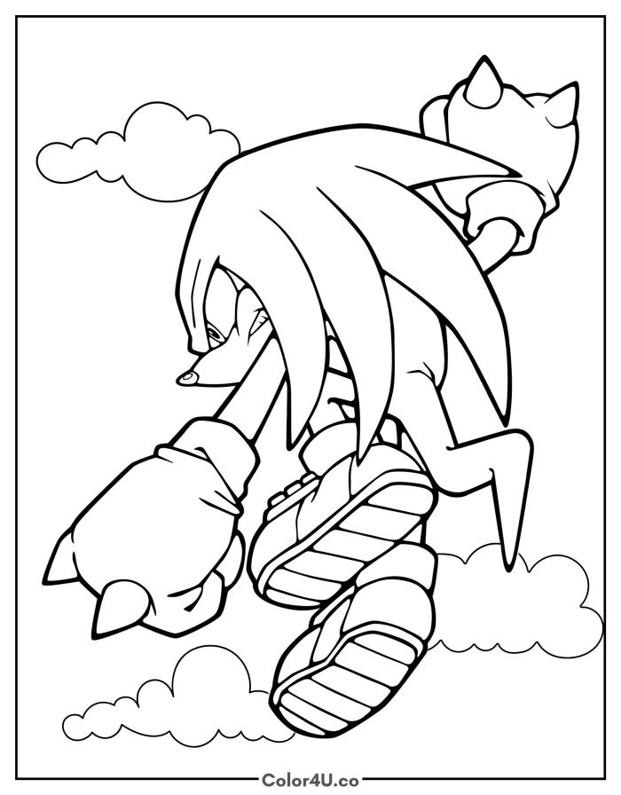Knuckles Jumping Coloring Page