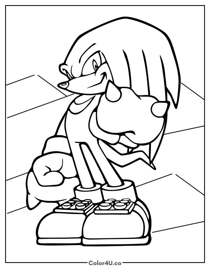 Knuckles flexing his strength, medium Sonic the Hedgehog coloring page, free printable